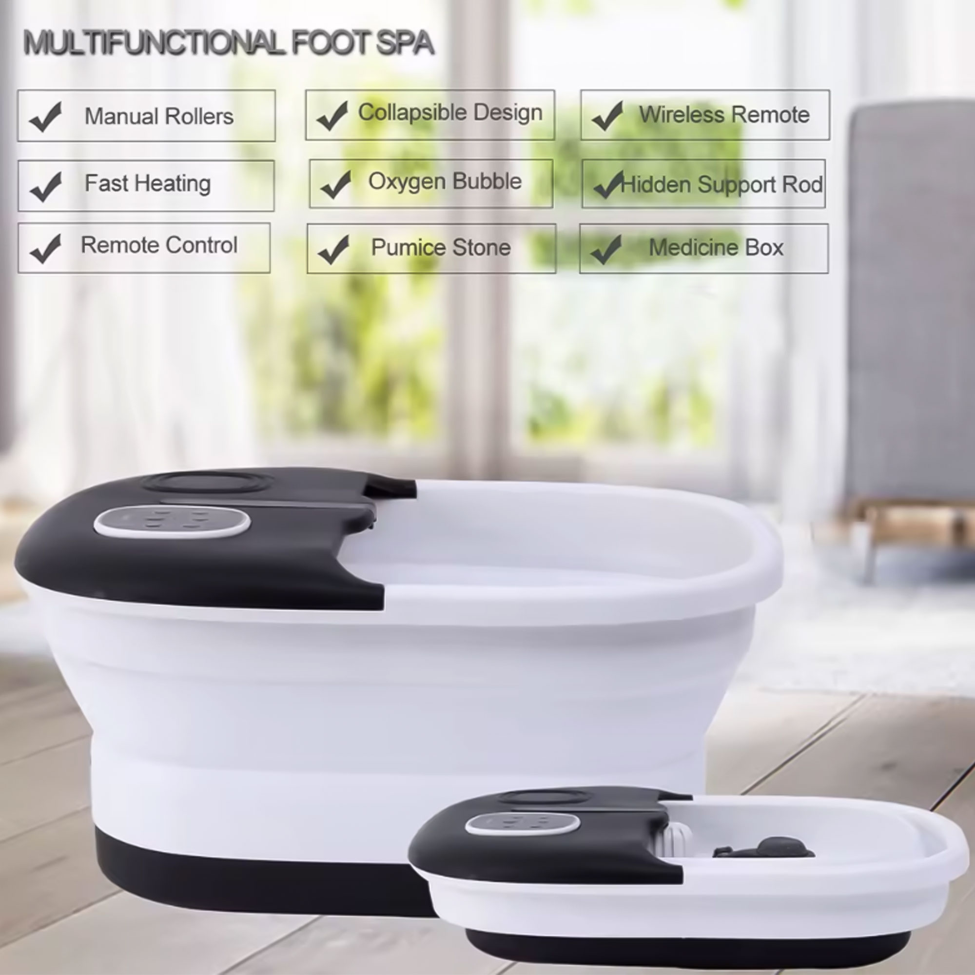 جهاز سبا القدم المنزلي القابل للطي بالتدفئة والفقاعات والمساج - الصورة 5