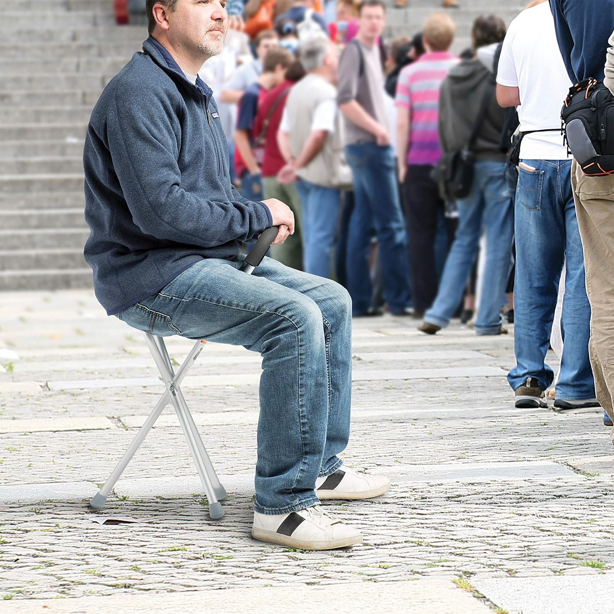 عصا كبار السن ذات ثلاثة أرجل مع مقعد