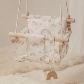 • مقعد متأرجح معلق خشبي محمول