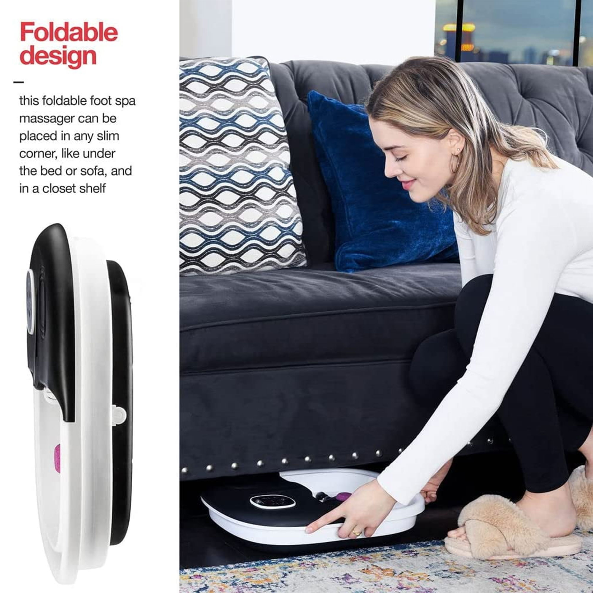 جهاز سبا القدم المنزلي القابل للطي بالتدفئة والفقاعات والمساج - الصورة 4