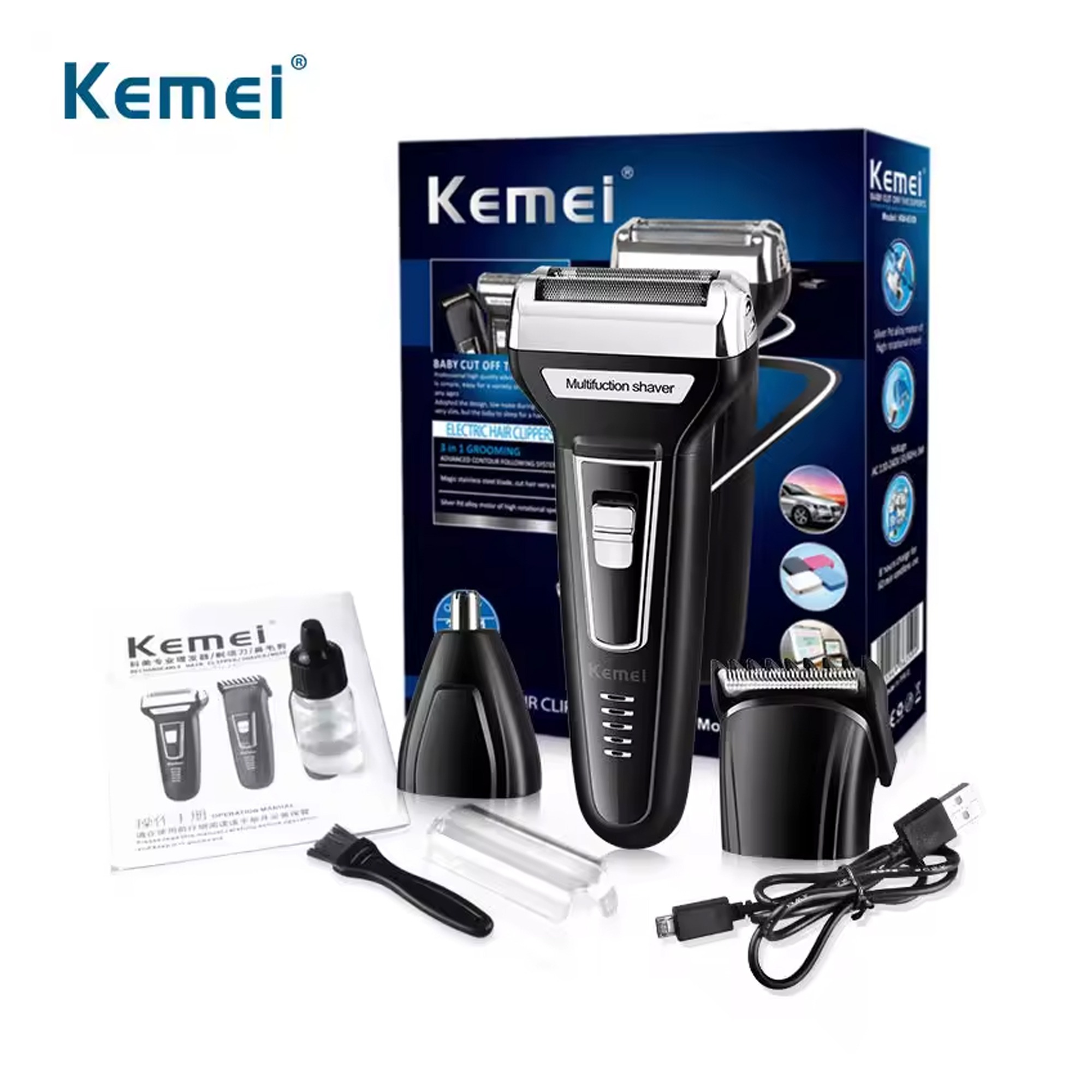 ماكينة حلاقة كيمي 3 في 1 مع هدية اضافية KM-6558 - الصورة 2
